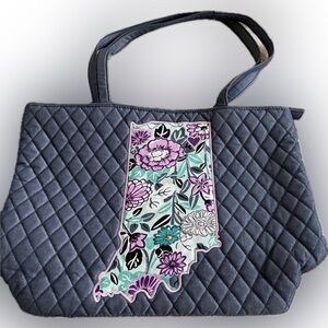 Vera Bradley VIP Custom Quilted Denim Color Tote -Embroidered Indiana image. NWT